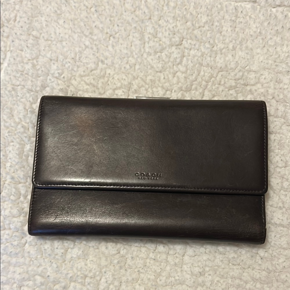 Coach Brown Leather Tri-Fold Vintage Wallet